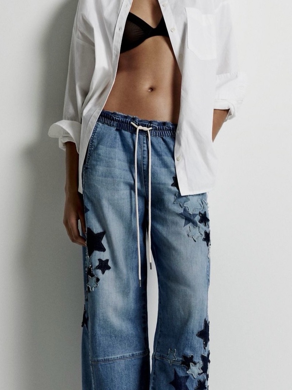 Pilcro Light Blue Star-Appliqué Ankle Jeans